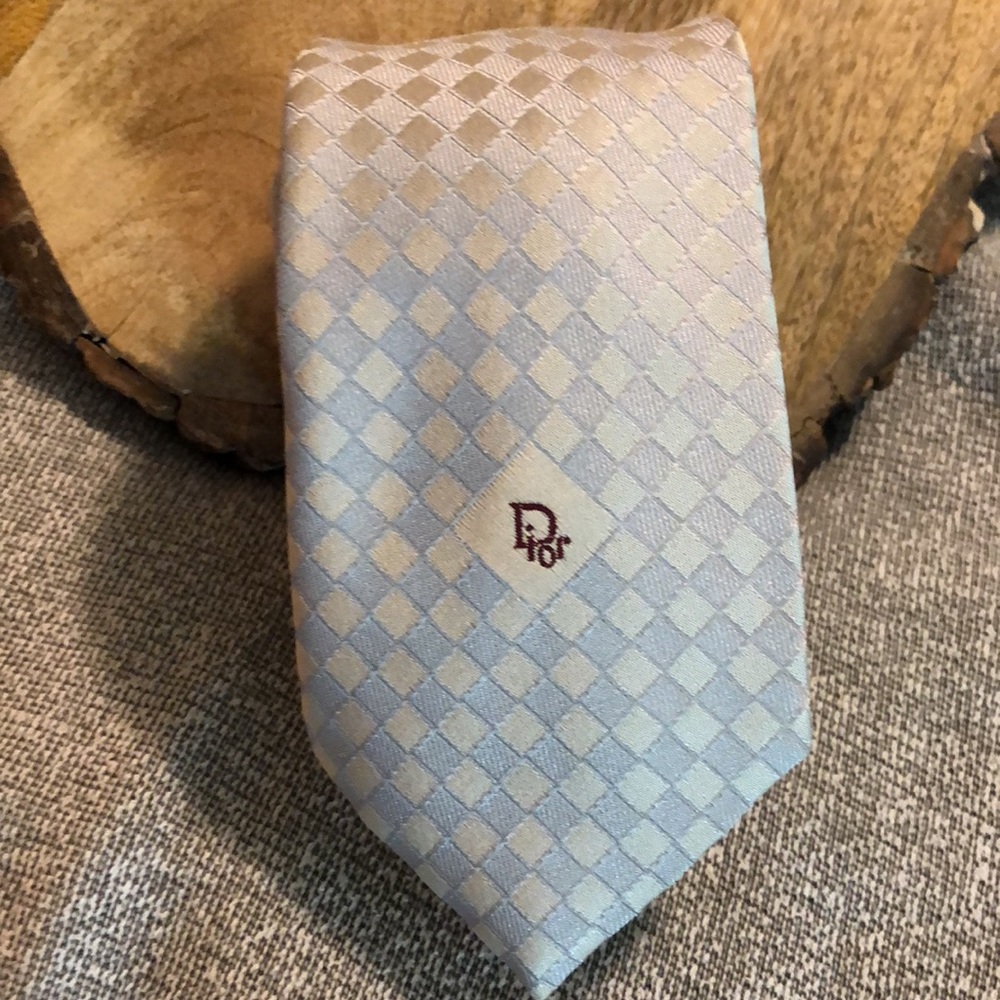 Vtg CHRISTIAN DIOR cravates LOGO Classic Luxe Paris NewYork Gray Diag Square NEW